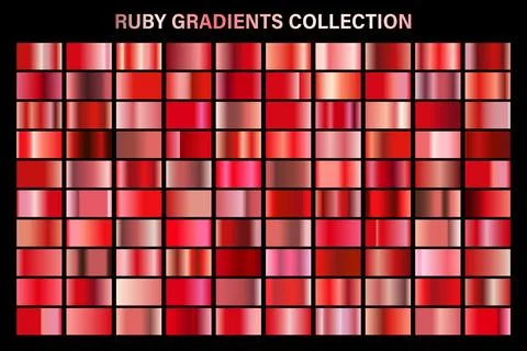 Red ruby glossy gradient, metal foil texture. Color swatch set. Collection of Stock Illustration