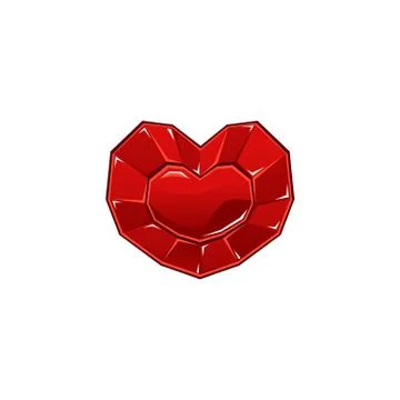 Red ruby heart shaped diamond - flat cartoon icon isolated on white background. Stock Illustration