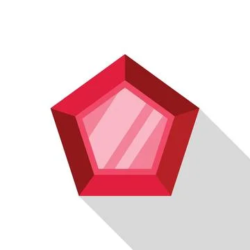 Red ruby pentagon shape reflecting light with long shadow Illustrazione stock