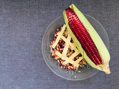 Red ruby sweet fresh raw corn and cheese Stock Photos