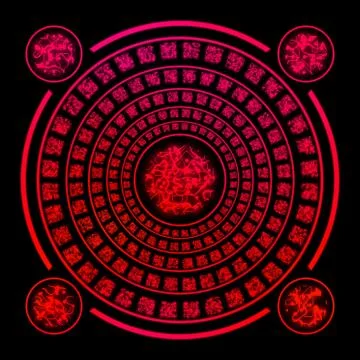 Red runes on black background Stock Illustration