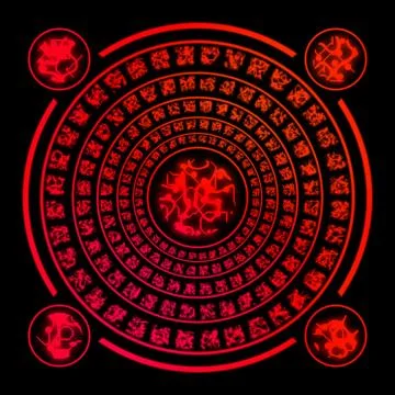 Red runes on black background Stock Illustration