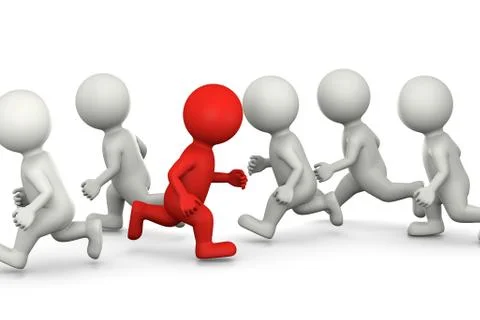 Red Runner Character Against the Stream Concept 3D Illustration on White Back Stock Illustration