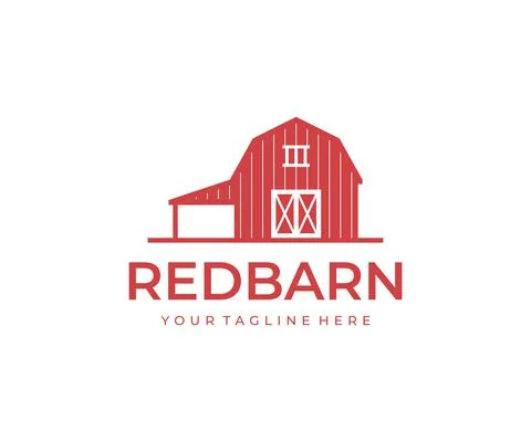 Red rustic barn logo design. Wooden shed vector design. Rural farmhouse logotype Illustrazione stock