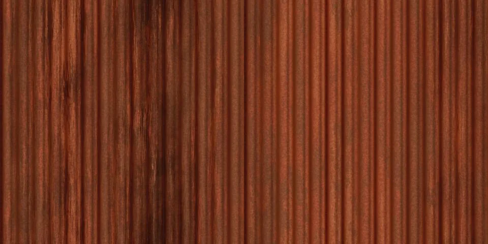 Red rustic ribbed metallic surface. Wavy iron wall pattern. Fluted metal fenc Stock Photos