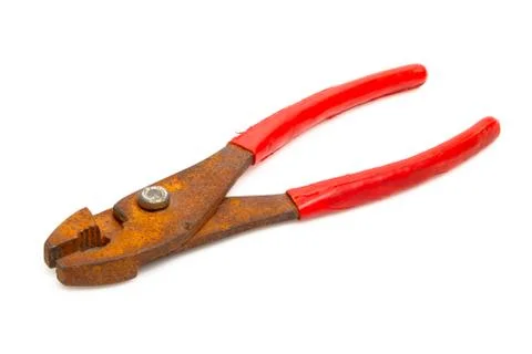 Red rusty old pliers 스톡 사진