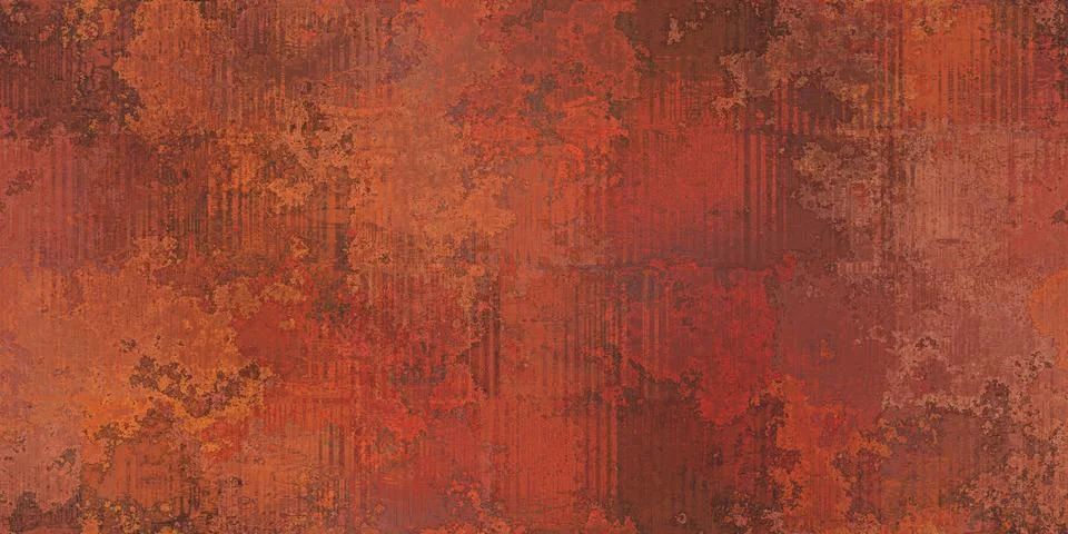 Red rusty painted wall backdrop. Corroded dirty steel sheet. Metal texture... Illustrazione stock