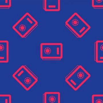 Red Safe icon isolated seamless pattern on blue background. The door safe a bank Stock Illustration