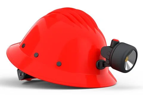 Red safety helmet or hard cap with flashlight isolated on wihte background Stock Illustration