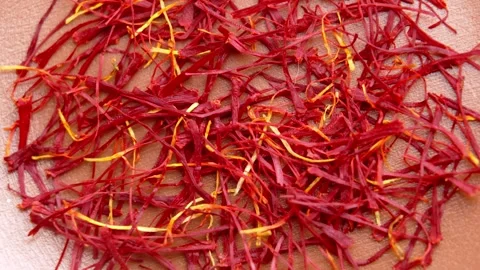 Red saffron spice threads Stock Footage 337941874