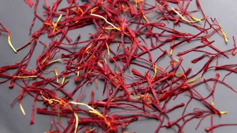 Red saffron threads (crocus sativus) Stock Footage 337413474