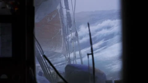 Red Sail Covered in Snow During Drake Passage Storm Stock-Footage 337790331