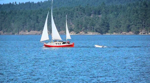 Red Sailing Boat, Tracking Shot, Slow Motion Stock Footage 39507955