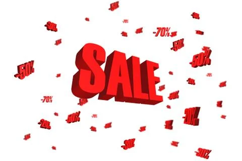 Red sale sign falling prices 3d red text SALE on white bsckground Stock Illustration