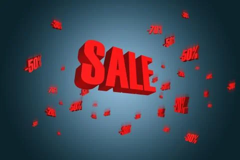 Red sale sign over blue gradient background 3d red text SALE Stock Illustration