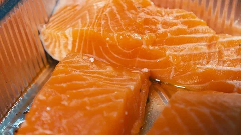 Red salmon fillet Close up 動画素材 119702058