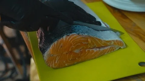 Red salmon fillet Close up Stock Footage 119702360