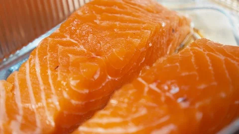 Red salmon fillet Close up Stockbeeldmateriaal 119702633
