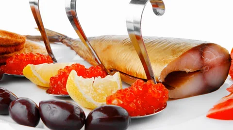Red salty caviar with fish Stock Footage 38728688
