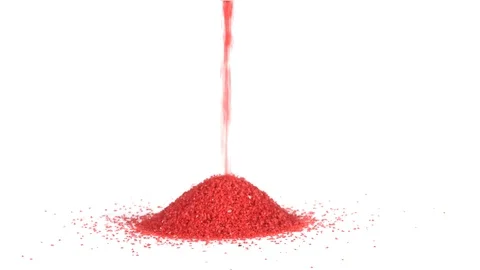 Red sand pouring and making a conical pile on a solid white background 動画素材 110623390