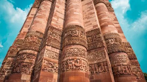 Red Sandstone and Marble Texture of Qutub Minar Tower 写真素材