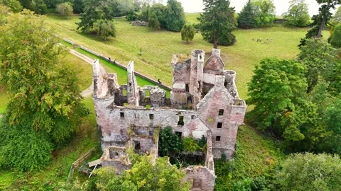 Red Sandstone Castle Ruins Overlooking Beauly Firth, Scotland Stock Footage 330666780