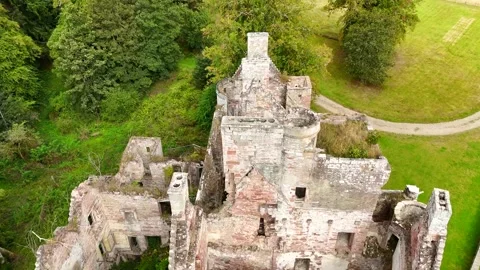 Red Sandstone Castle Ruins Overlooking Beauly Firth, Scotland Stock Footage 330666861