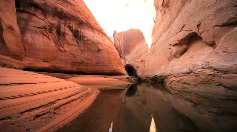 Red Sandstone Cliffs Beside Lake Powell Stock Footage 1053605