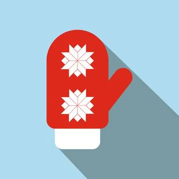 Red santa mitten flat icon Stock Illustration