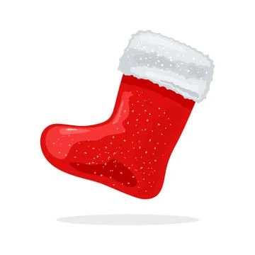 Red Santa s boot with white top. Christmas holiday decoration for home. Stock Illustration