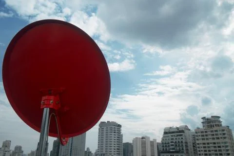 Red satellite with cloud Stock Photos