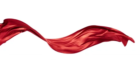 Red satin fabric flows dynamically across white background in slow motion Stock Footage 327114403