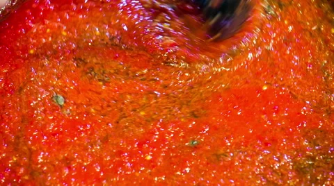 Red Sauce Mixed With Paddle Stock Footage 46272371