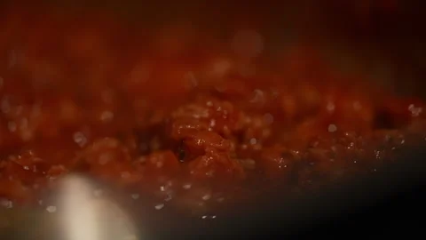 Red Sauce Simmering Shallow Focus Macro Stock Footage 251663041
