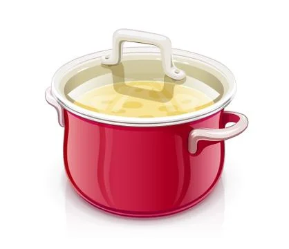 Red saucepan with lid. Kitchen tableware. Stock-Illustration