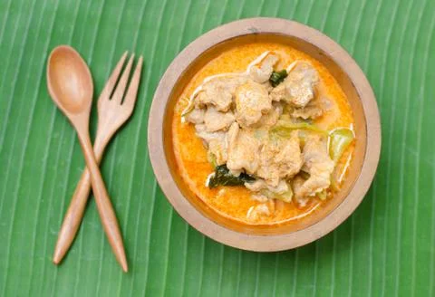 Red savory curry paste with pork and coconut milk (panang) Stock Photos