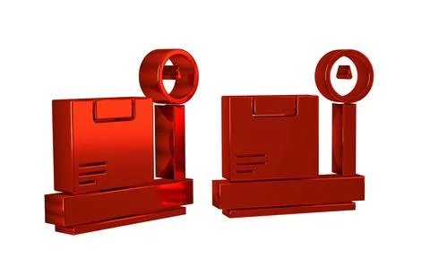 Red Scale with cardboard box icon isolated on transparent background. Logis.. Illustrazione stock