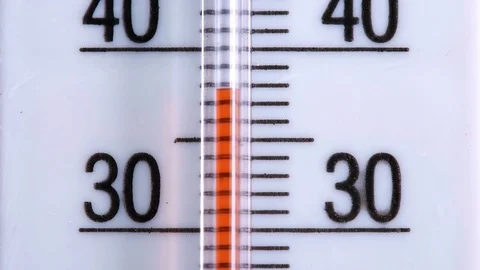 Red scale on the thermometer, close-up Stock Footage 74648870