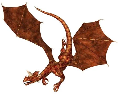 Red Scaled Dragon Swooping to Attack Stock Illustration