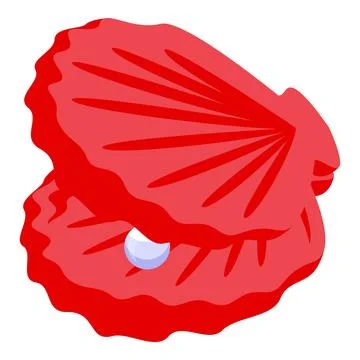 Red scallop shell containing a beautiful shiny pearl 스톡 일러스트