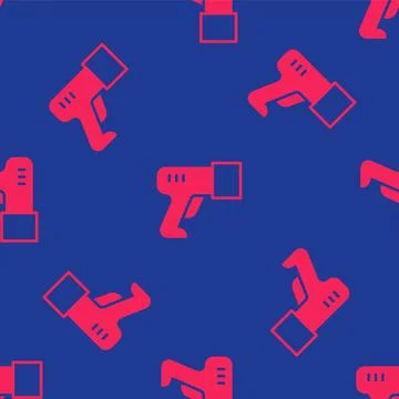 Red Scanner scanning bar code icon isolated seamless pattern on blue background Stock Illustration