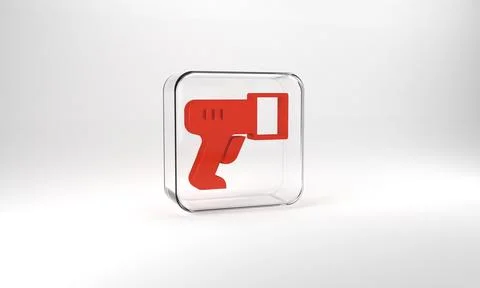 Red Scanner scanning bar code icon isolated on grey background. Barcode label Stock-Illustration