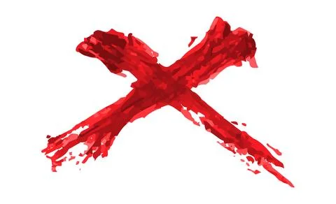 Red scatter brush. Grunge texture. Crossed-out sign. White background. Stock Illustration