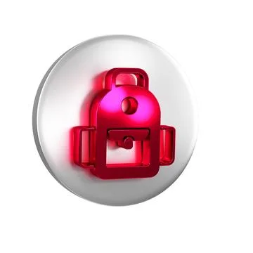 Red School backpack icon isolated on transparent background. Silver circle .. Stock Illustration
