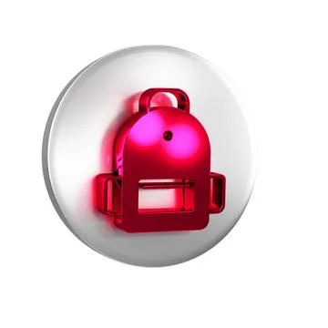 Red School backpack icon isolated on transparent background. Silver circle .. Stock Illustration