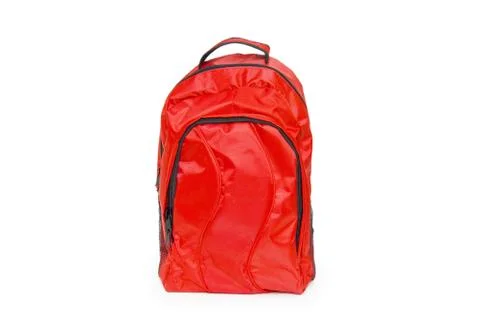 Red school backpack isolated on white Stock Photos