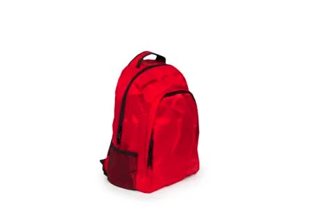 Red school backpack isolated on white Stock Photos