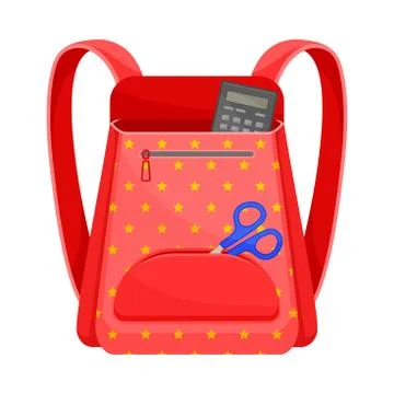 Red school backpack. Vector illustration on a white background. 스톡 일러스트