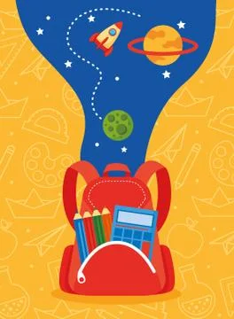 Red school bag with supplies elements icons Stockillustratie