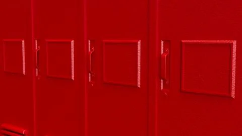 Red School Locker Row Background 3d render. Illustration